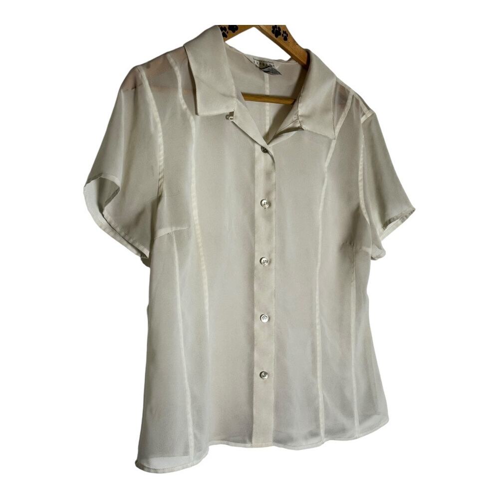 Women's VTG Express Cream Sheer Button Down Blouse  Large